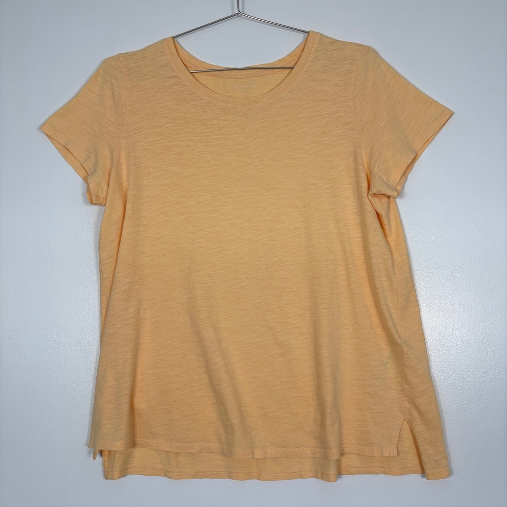 Eileen Fisher Women‎ T-Shirt Sz M Orange Organic Cotton Slub Short Sleeve F16SOJ
